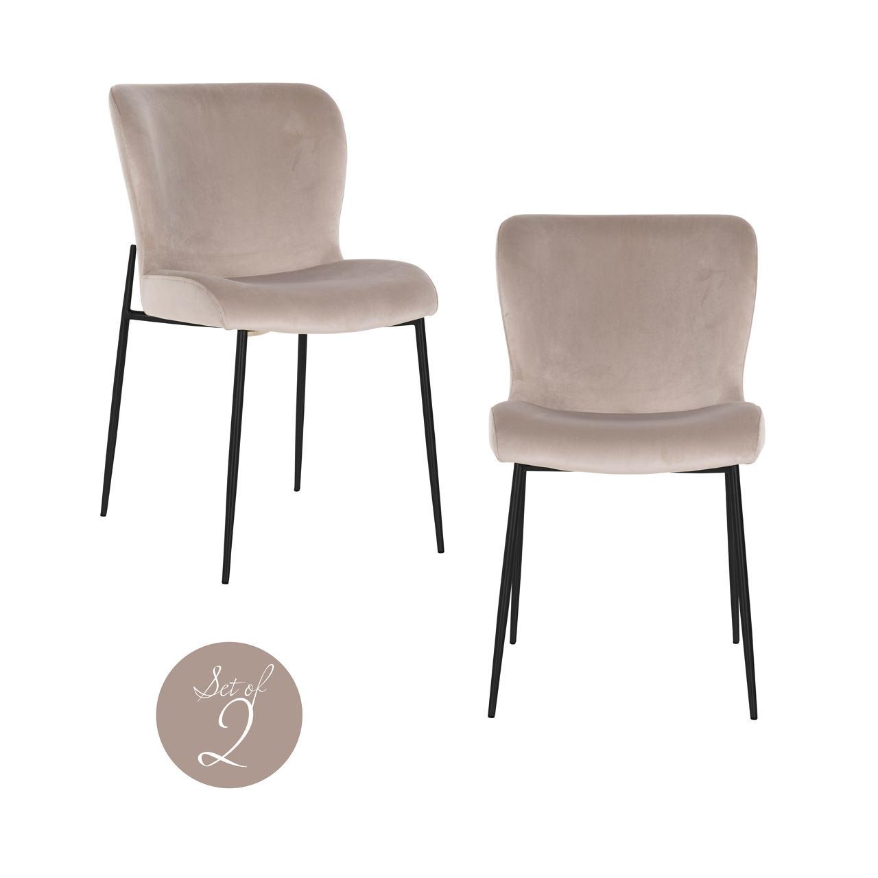 Esszimmerstuhl Darby khaki velvet fire retardant (Set of 2)