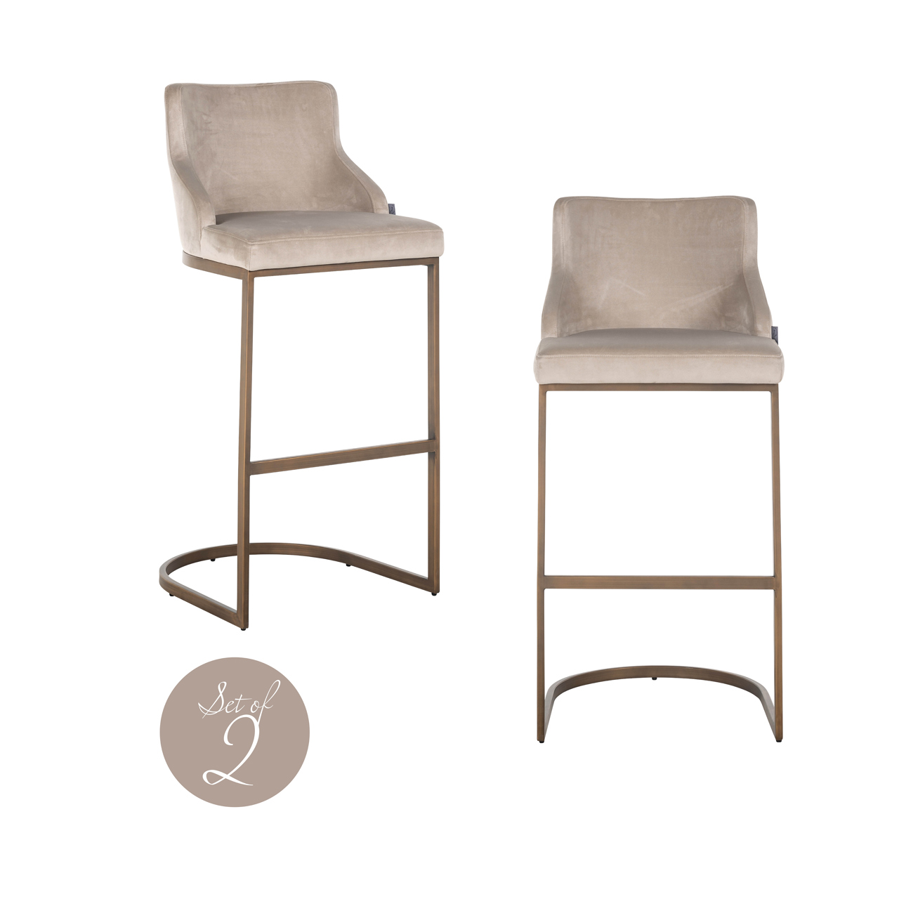 Barhocker Bolton khaki velvet brushed gold fire retardant (Set of 2)